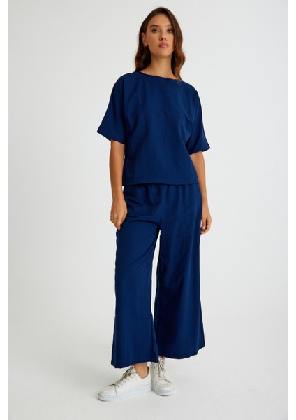 Keten Günlük Rahat Beli Lastikli Kadın İkili Takım Alt Üst