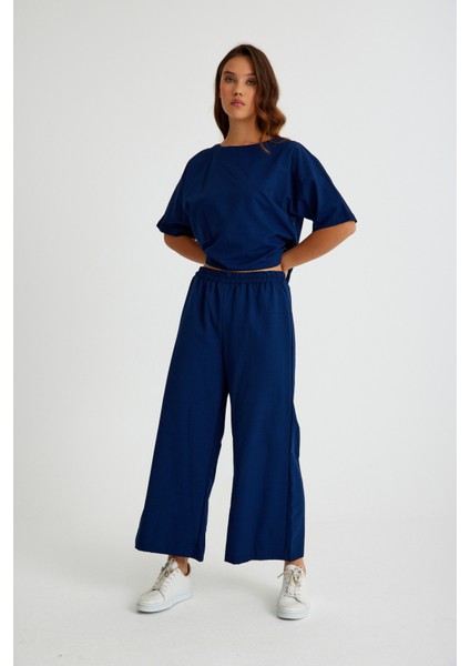 Keten Günlük Rahat Beli Lastikli Kadın İkili Takım Alt Üst