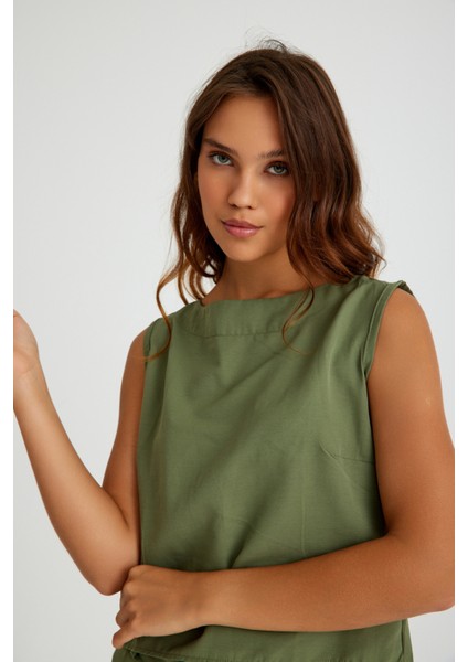Keten Günlük Rahat Kolsuz Alt Üst Kadın Takım