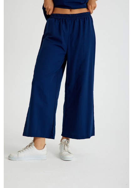 Keten Günlük Rahat Beli Lastikli Kadın İkili Takım Alt Üst