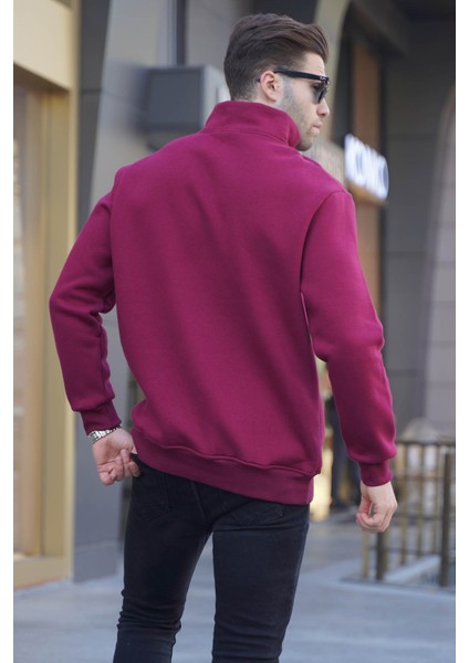 Bordo Fermuar Yaka Nakışlı Sweatshirt 6028 fiyatları
