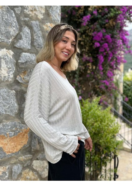 LS5510 Italyan V Yaka Triko Bluz Bej fiyatları