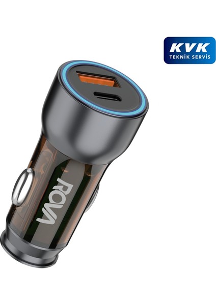 RV-OSB196 48W Çift Port Hızlı Araç Şarj Başlığı | Type-C + Usb-A | Qc3.0 Destekli