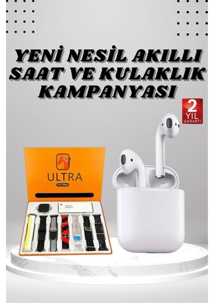 7 Kordonlu Akıllı Saat ve 2.nesil Kulaklık Yüksek Ses Kaliteli Uzun Pil Ömrü