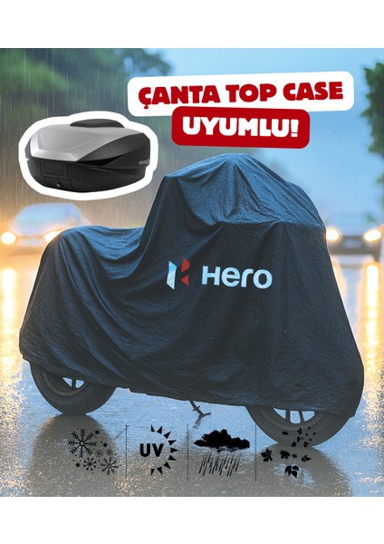 Hero Xpulse 200 Motor Branda Siyah Su Geçirmez Topcase Çanta Uyumlu Logolu Motosiklet Brandası