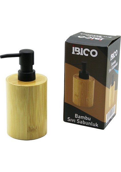 Yuvarlak Ahşap Bambu Sıvı Sabunluk Siyah Plastik Pompa Çap: 8cm - Y: 11CM (4989)