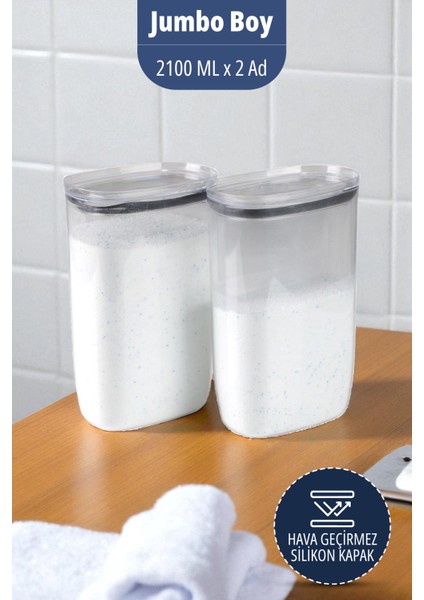 Tablet Toz Deterjan Saklama Kabı Silikon Sızdırmaz Kapaklı Deterjan Saklama Kutusu 2100 ml x 2 Adet