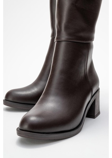 Topuklu Kadın Çizme Kahve Cilt modelleri