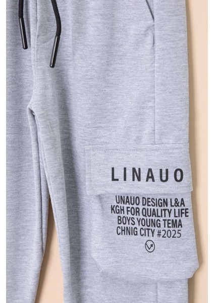 Gri Yazı Baskılı Cepli Erkek Çocuk Beli Lastikli Eşofman Altı 20203 fiyatları