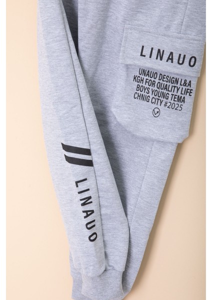 Gri Yazı Baskılı Cepli Erkek Çocuk Beli Lastikli Eşofman Altı 20203 fırsatları