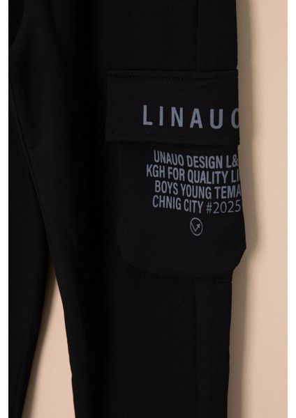 Siyah Yazı Baskılı Cepli Erkek Çocuk Beli Lastikli Eşofman Altı 20202 fiyatları