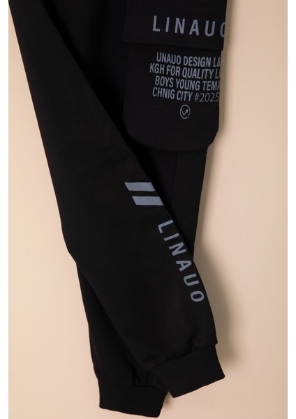 Siyah Yazı Baskılı Cepli Erkek Çocuk Beli Lastikli Eşofman Altı 20202 fırsatları