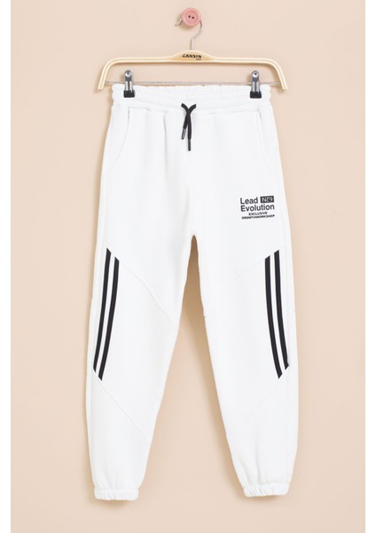 Beyaz Şerit Detaylı Yazı Baskılı Beli Lastikli Erkek Çocuk Eşofman Altı 21454