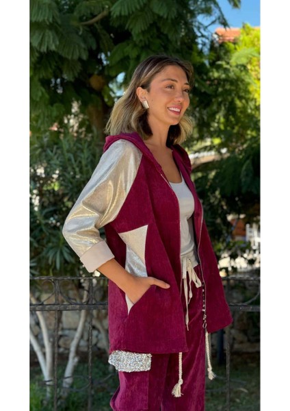LS14525 Italyan Kalp Parlak Desen Kadife Ceket Fuşya fiyatları