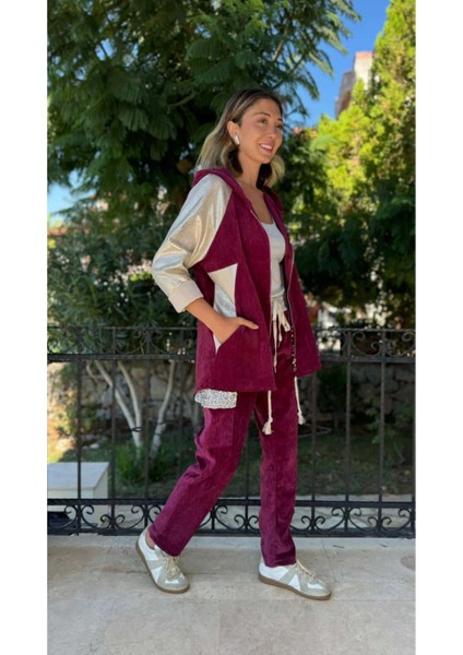 LS14525 Italyan Kalp Parlak Desen Kadife Ceket Fuşya modelleri