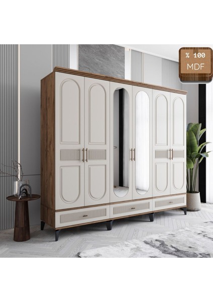 Slope 6 Kapaklı Mdf Ayaklı Tasarım Country Gardırop
