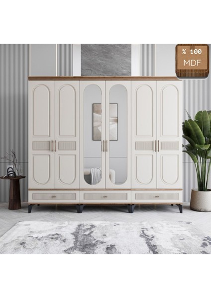 Slope 6 Kapaklı Mdf Ayaklı Tasarım Country Gardırop fiyatları