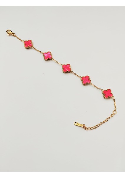 Çelik Sedefli Fuşya Yonca Bileklik