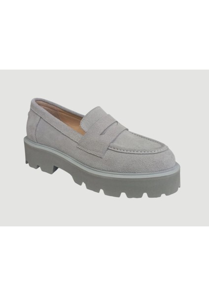 Kadın Deri Loafer Ayakkabı Açık Gri Süet fiyatları
