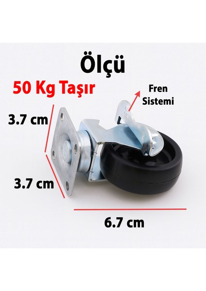 Tablalı Dönerli Frenli Mobilya Tekerleği 50 mm Siyah Metal Gövde Dayanıklı Taşıma Kapasiteli Teker fiyatları