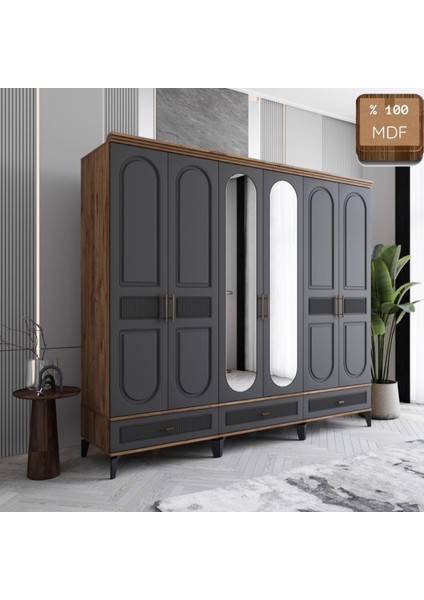 Slope 6 Kapaklı Mdf Ayaklı Tasarım Country Gardırop