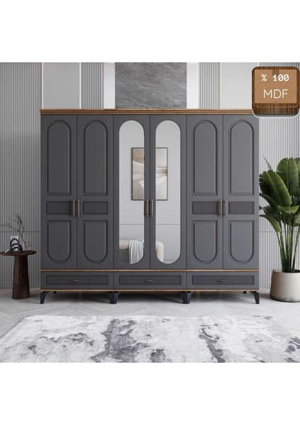 Slope 6 Kapaklı Mdf Ayaklı Tasarım Country Gardırop fiyatları