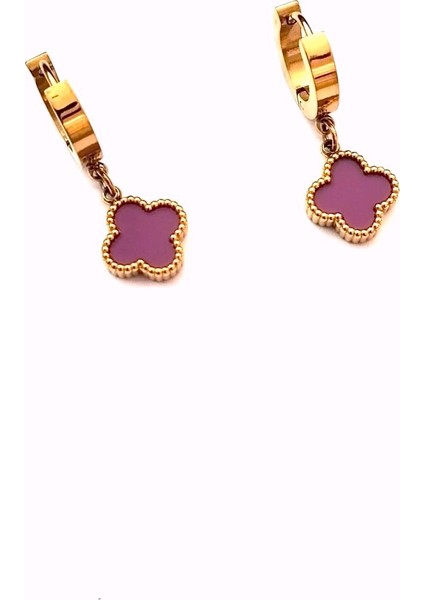 Çelik Yonca Mor Küpe