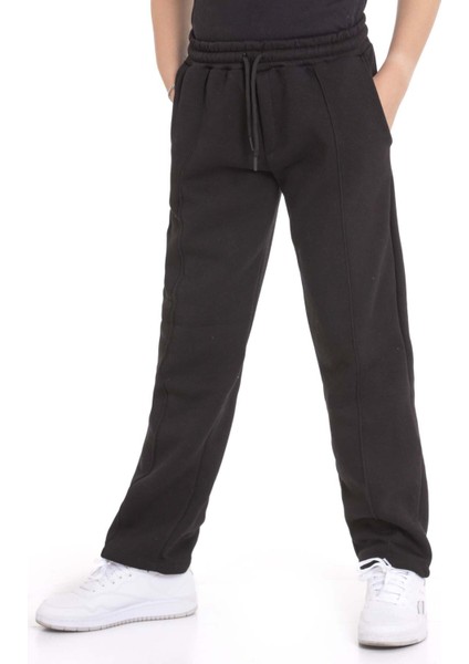 Siyah Erkek Çocuk Çima Detaylı Şardonlu Eşofman Altı 21469