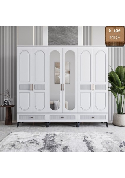 Slope 6 Kapaklı Mdf Ayaklı Tasarım Country Gardırop