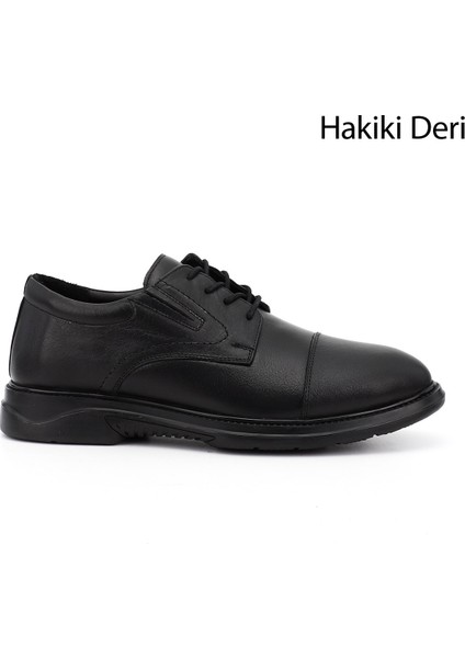 Erkek Siyah Bağcıklı Hakiki Deri Klasik Ayakkabı