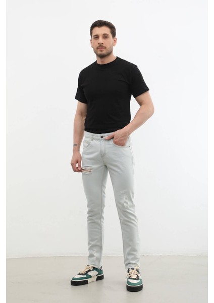 Erkek Yırtık Detaylı Slim Fit Jean Pantolon