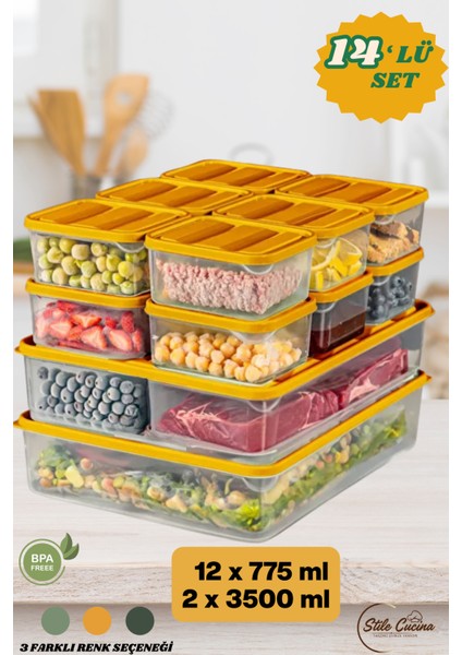 14'lü Buzdolabı Düzenleyici Organizeri Mikrodalgaya Uygun Difriz Saklama Kabı (2X3500ML)(12X775ML)