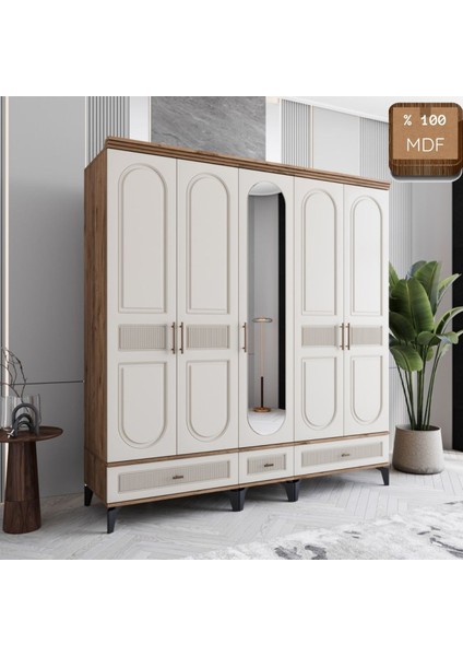 Slope 5 Kapaklı Mdf Ayaklı Tasarım Country Gardırop