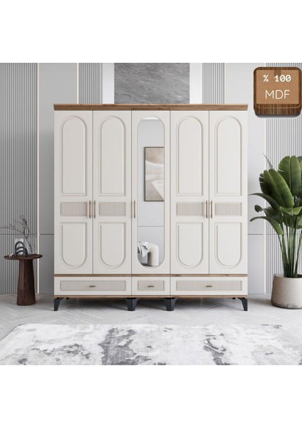 Slope 5 Kapaklı Mdf Ayaklı Tasarım Country Gardırop fiyatları