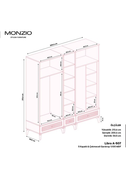 Slope 5 Kapaklı Mdf Ayaklı Tasarım Country Gardırop fırsatları