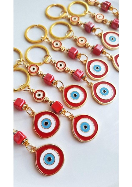 Yeni Yıl Hediyesi 10'lu Büyük Nazar Boncuklu Kırmızı Anahtarlık - Yılbaşı Hediyesi Kurumsal Hediyelik Öğretmenler Günü Hediyesi modelleri