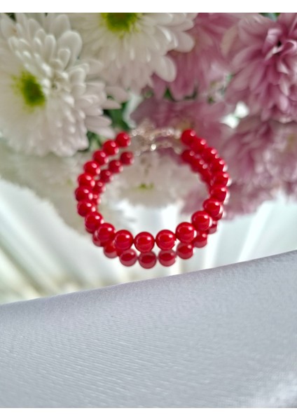 Kırmızı Mercan 925 Ayar Gümüş Bağlantılı Bileklik 8 mm fiyatları