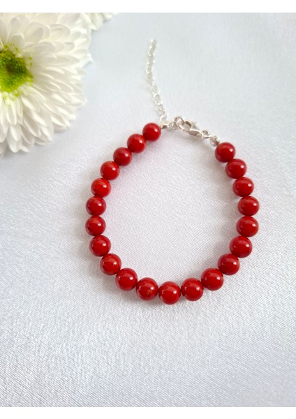 Kırmızı Mercan 925 Ayar Gümüş Bağlantılı Bileklik 8 mm modelleri