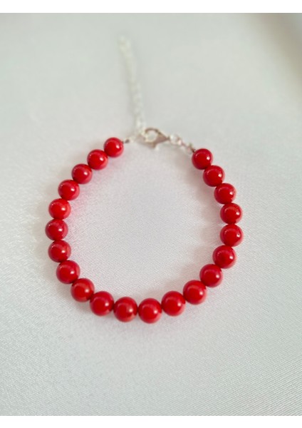 Kırmızı Mercan 925 Ayar Gümüş Bağlantılı Bileklik 8 mm fırsatları