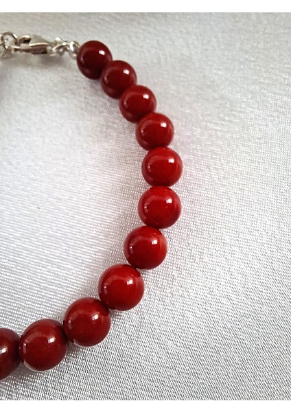 Kırmızı Mercan 925 Ayar Gümüş Bağlantılı Bileklik 8 mm indirimleri