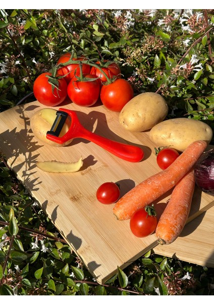 Pırıltılı Kırmızı Sapan Soyacak – Paslanmaz Alman Çeliği, Ergonomik Sap, Yüksek Keskinlik