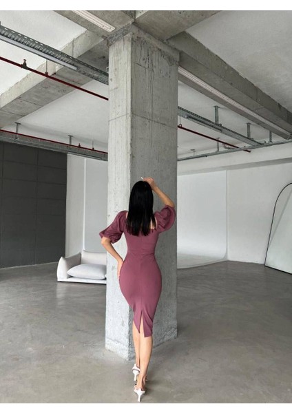 Kendinden Kemerli Krep Kumaş Kısa Kollu Elbise 582439 Gulkurusu fiyatları