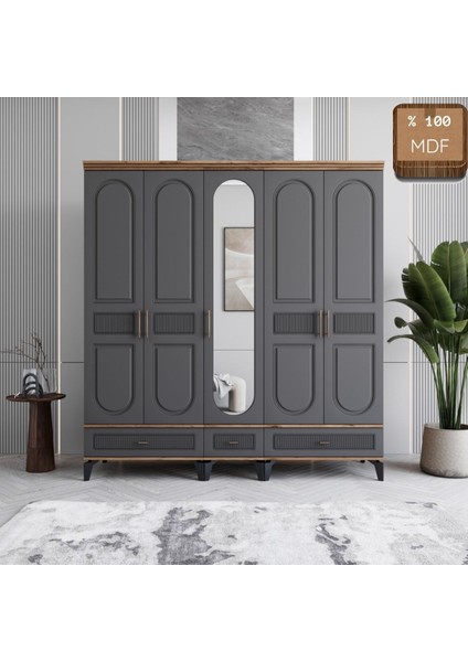 Slope 5 Kapaklı Mdf Ayaklı Tasarım Country Gardırop