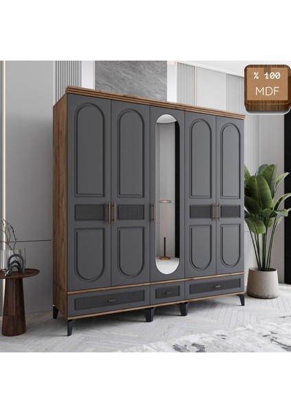 Slope 5 Kapaklı Mdf Ayaklı Tasarım Country Gardırop fiyatları