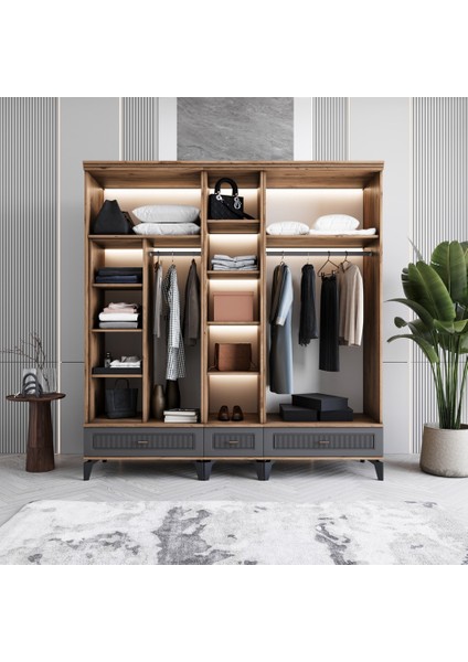 Slope 5 Kapaklı Mdf Ayaklı Tasarım Country Gardırop modelleri