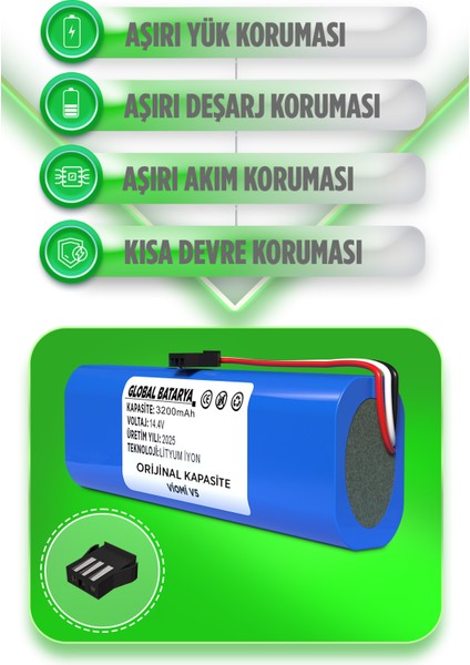 Viomi V5 Uyumlu Robot Süpürge Bataryası 14.4V 3200MAH Li-Ion Pil (Orijinal Kapasite) fiyatları