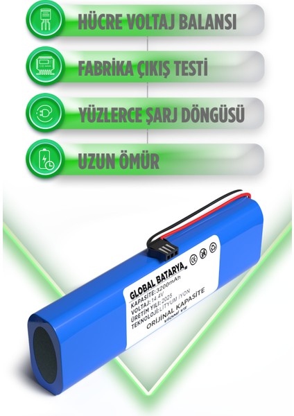 Viomi V5 Uyumlu Robot Süpürge Bataryası 14.4V 3200MAH Li-Ion Pil (Orijinal Kapasite) modelleri