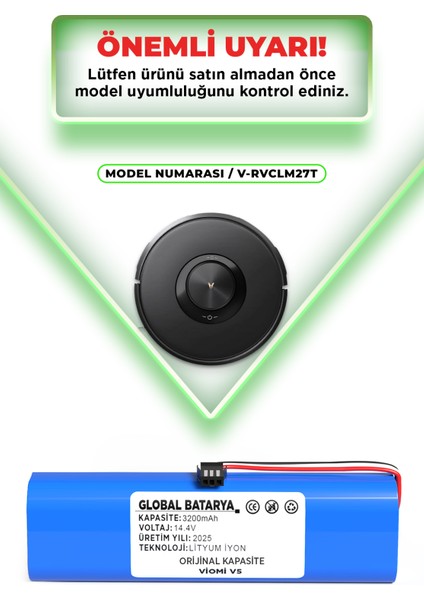 Viomi V5 Uyumlu Robot Süpürge Bataryası 14.4V 3200MAH Li-Ion Pil (Orijinal Kapasite) indirimleri