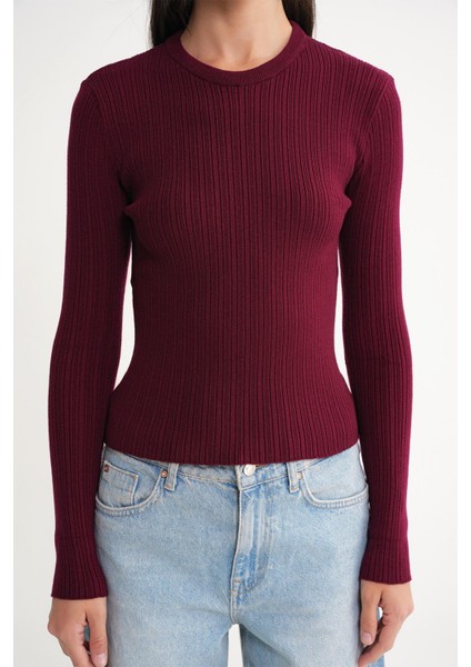 6938 Kadın Bisiklet Yaka Fitilli Triko Body Bordo indirimleri