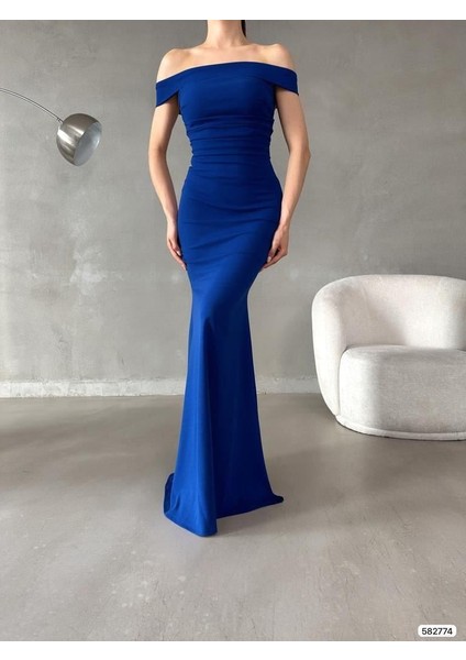 Madonna Yaka Balık Model Krep Kumaş Uzun Elbise 582774 Saks modelleri